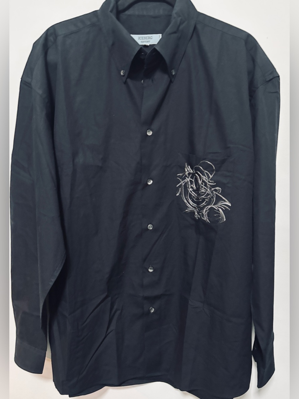 ICEBERG HISTORY Black Pocket Embroidery Long Sleeve Button Down Mens Shirt XL